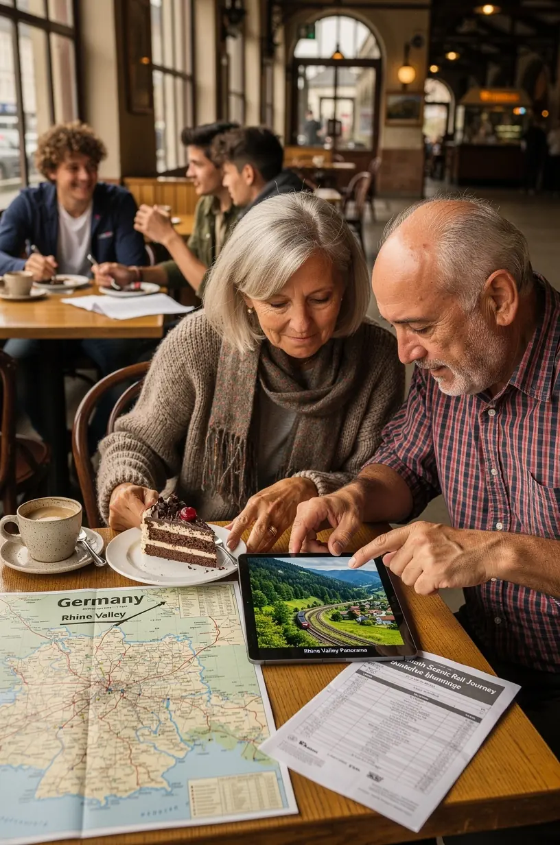 Mehrere zusammengelegte Zugtickets und Reisepässe, die praktische Vorteile und Ersparnisse für eine umfassende Deutschlandreise zeigen.
